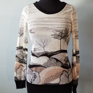 Sheer landscape long-sleeved shirt